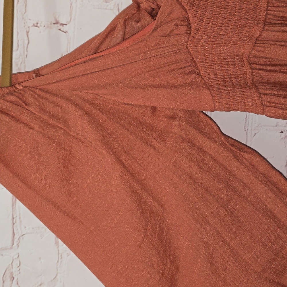 Mustard Seed Terracotta Puff Sleeves Mini Dress Cotton/Polyester Womens Size L - Picture 3 of 16